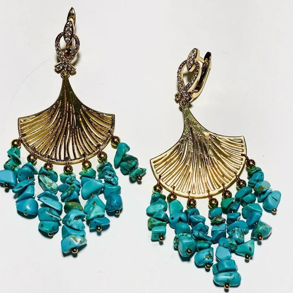 Turquoise stone chip statement earrings - Picture 2 of 9